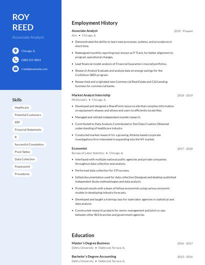 Associate Analyst Resume