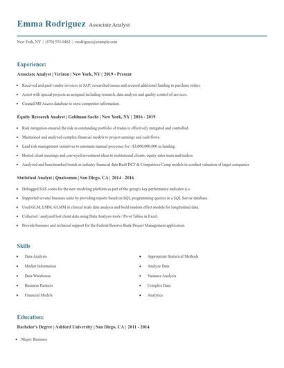 Associate Analyst Resume