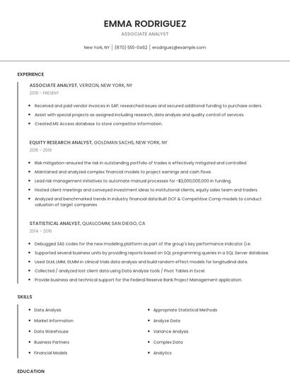 Associate Analyst Resume