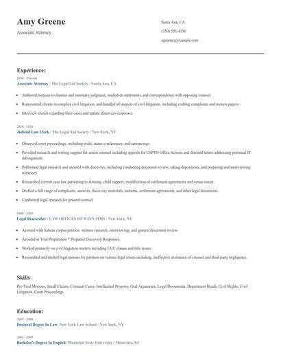 Associate Attorney Resume