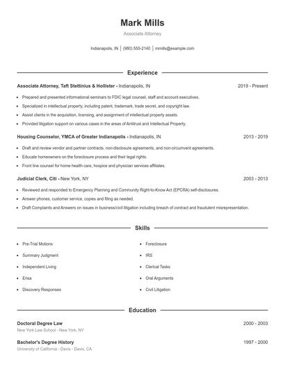 Associate Attorney Resume