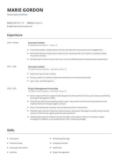 Associate Auditor Resume