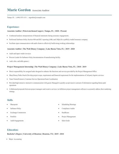 Associate Auditor Resume