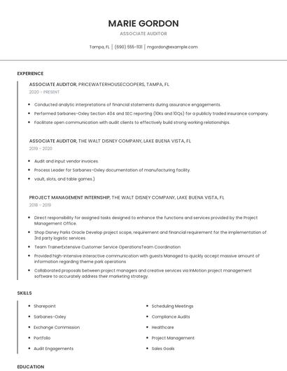 Associate Auditor Resume