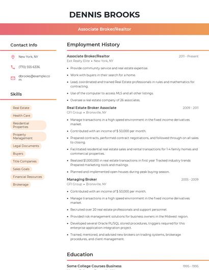 Associate Broker/Realtor Resume