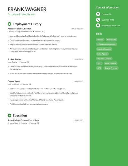 Associate Broker/Realtor Resume