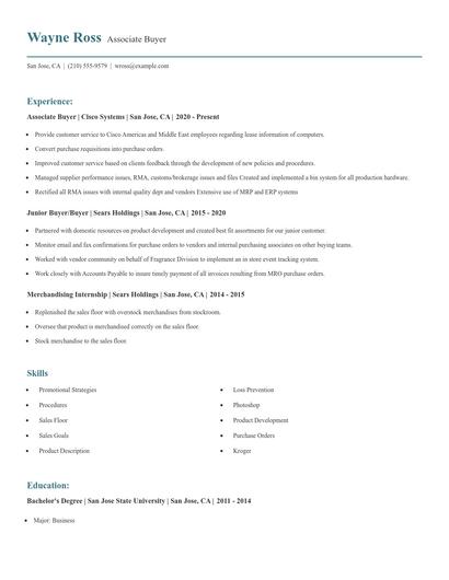 Associate Buyer Resume