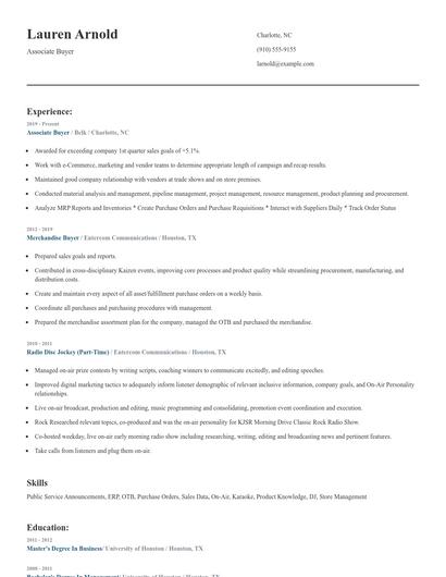 Associate Buyer Resume