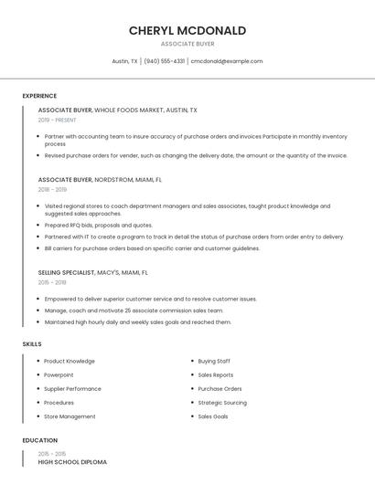 Associate Buyer Resume