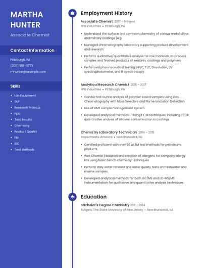 Associate Chemist Resume