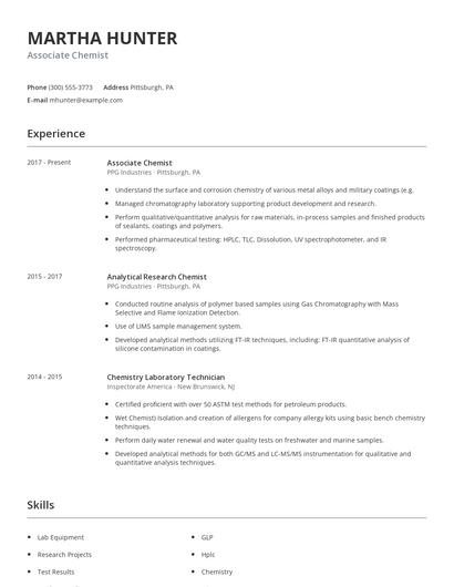 Associate Chemist Resume