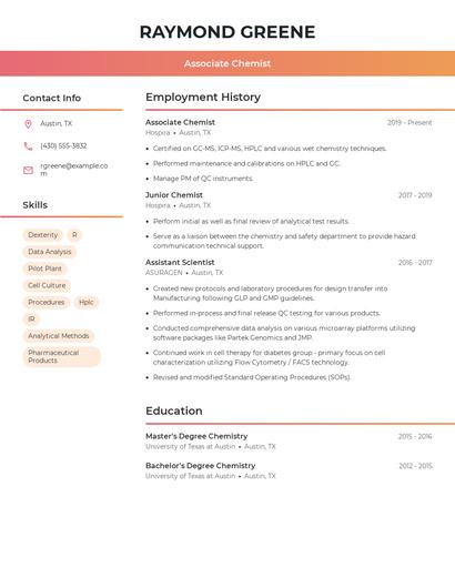 Associate Chemist Resume