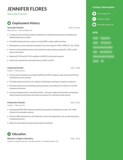 Associate Chemist Resume