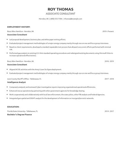 Associate Consultant Resume