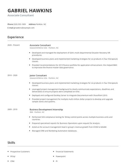 Associate Consultant Resume