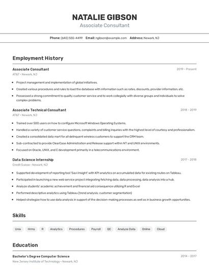 Associate Consultant Resume