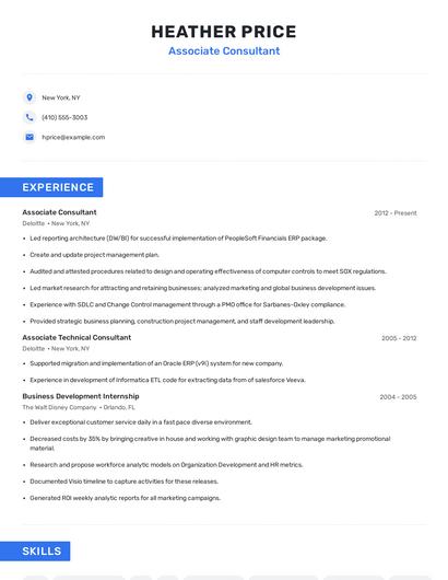 Associate Consultant Resume