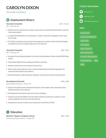 Associate Consultant Resume
