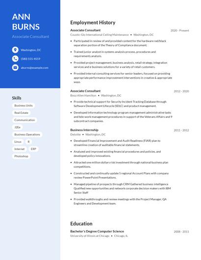 Associate Consultant Resume