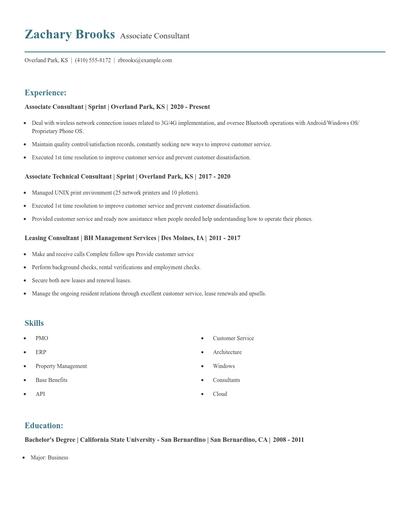 Associate Consultant Resume