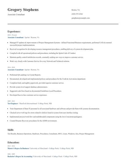 Associate Consultant Resume
