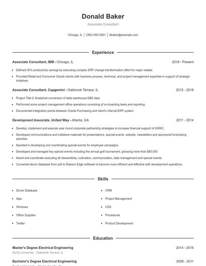Associate Consultant Resume