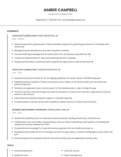 Associate Consultant Resume
