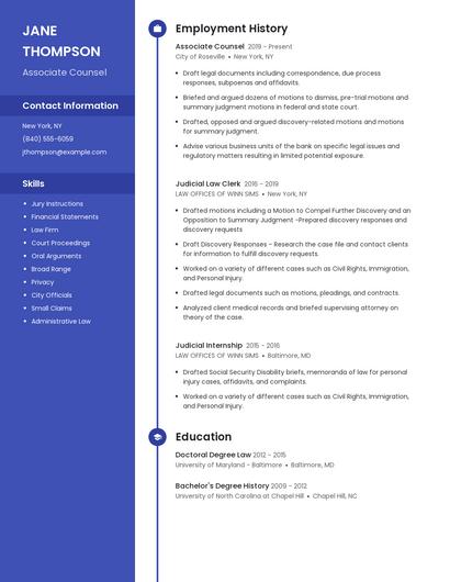 Associate Counsel Resume