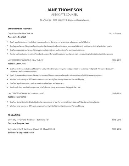Associate Counsel Resume