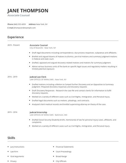 Associate Counsel Resume