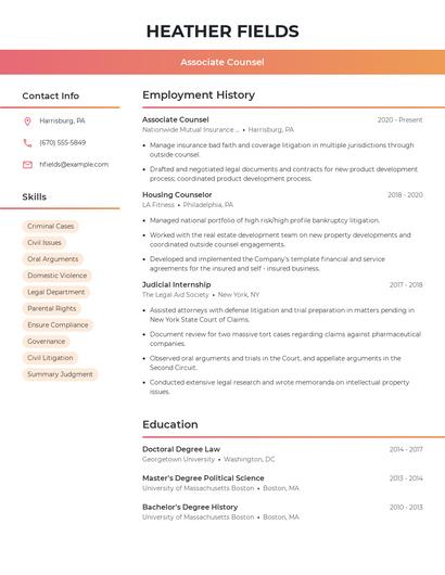 Associate Counsel Resume