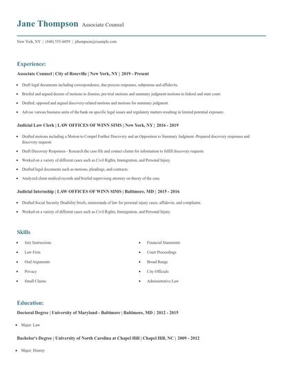 Associate Counsel Resume