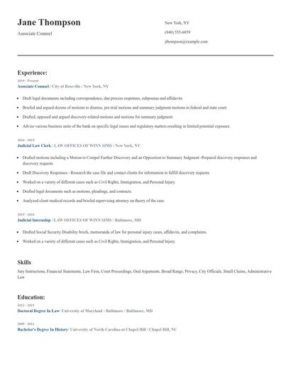 Associate Counsel Resume