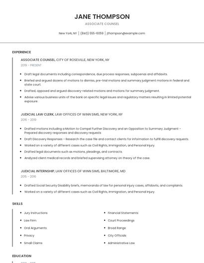 Associate Counsel Resume