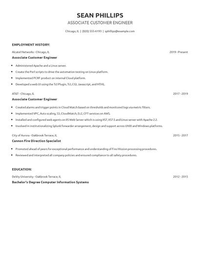 Associate Customer Engineer Resume