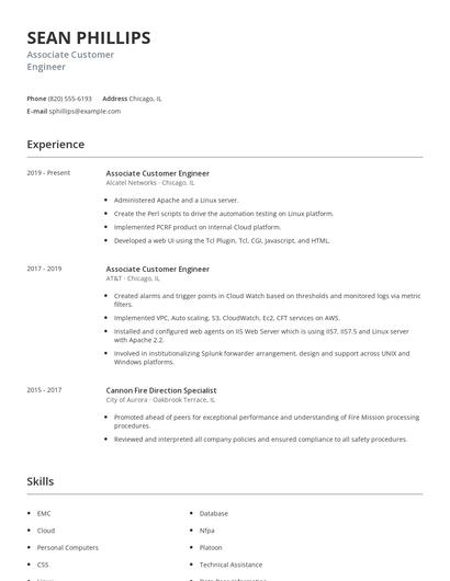 Associate Customer Engineer Resume