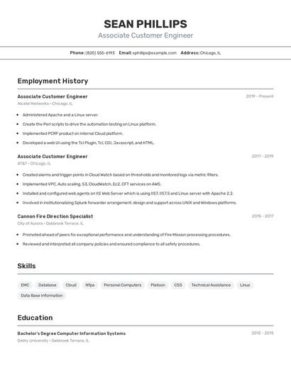 Associate Customer Engineer Resume