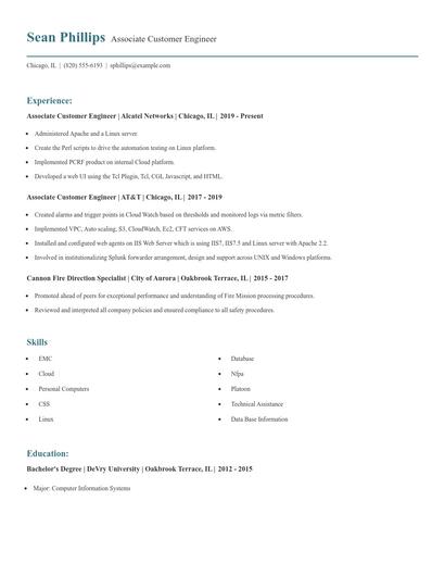Associate Customer Engineer Resume