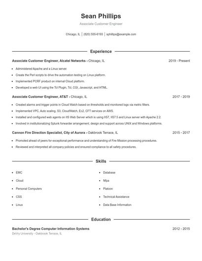 Associate Customer Engineer Resume