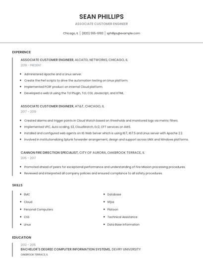 Associate Customer Engineer Resume