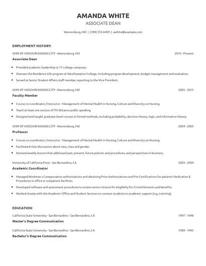 Associate Dean Resume