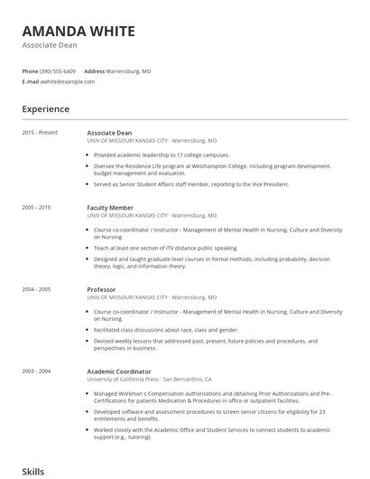 Associate Dean Resume