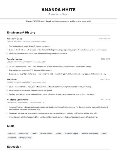 Associate Dean Resume