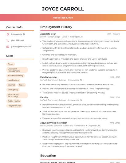 Associate Dean Resume
