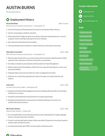 Associate Dean Resume