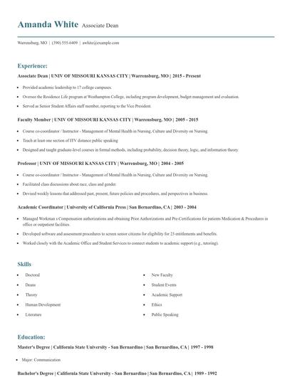 Associate Dean Resume