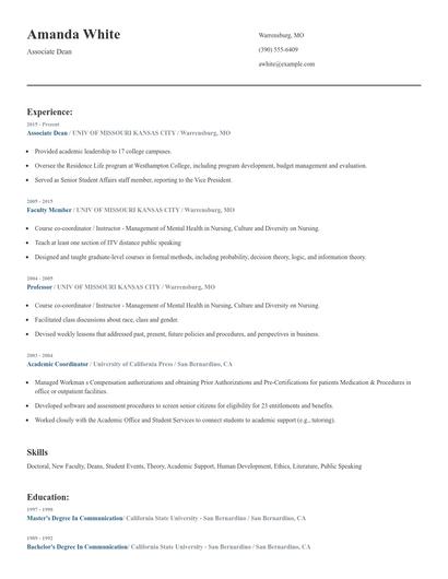 Associate Dean Resume
