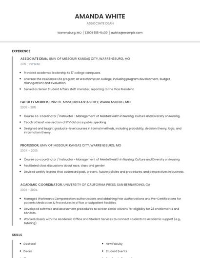 Associate Dean Resume