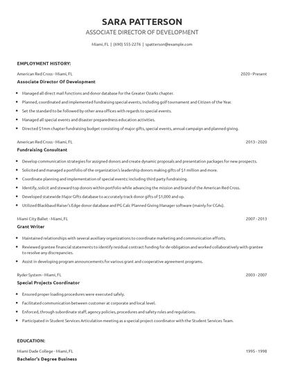 Associate Director Of Development Resume