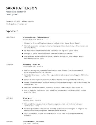 Associate Director Of Development Resume